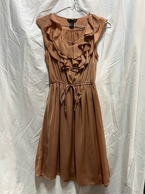 H&M Rust Brown Ruffled Tie-Waist Midi Dress